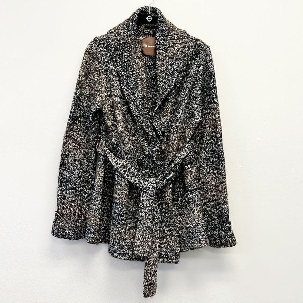 525 America Wool Blend Marled Knit Ombré Fit & Flare Peplum Wrap Cardigan, Med